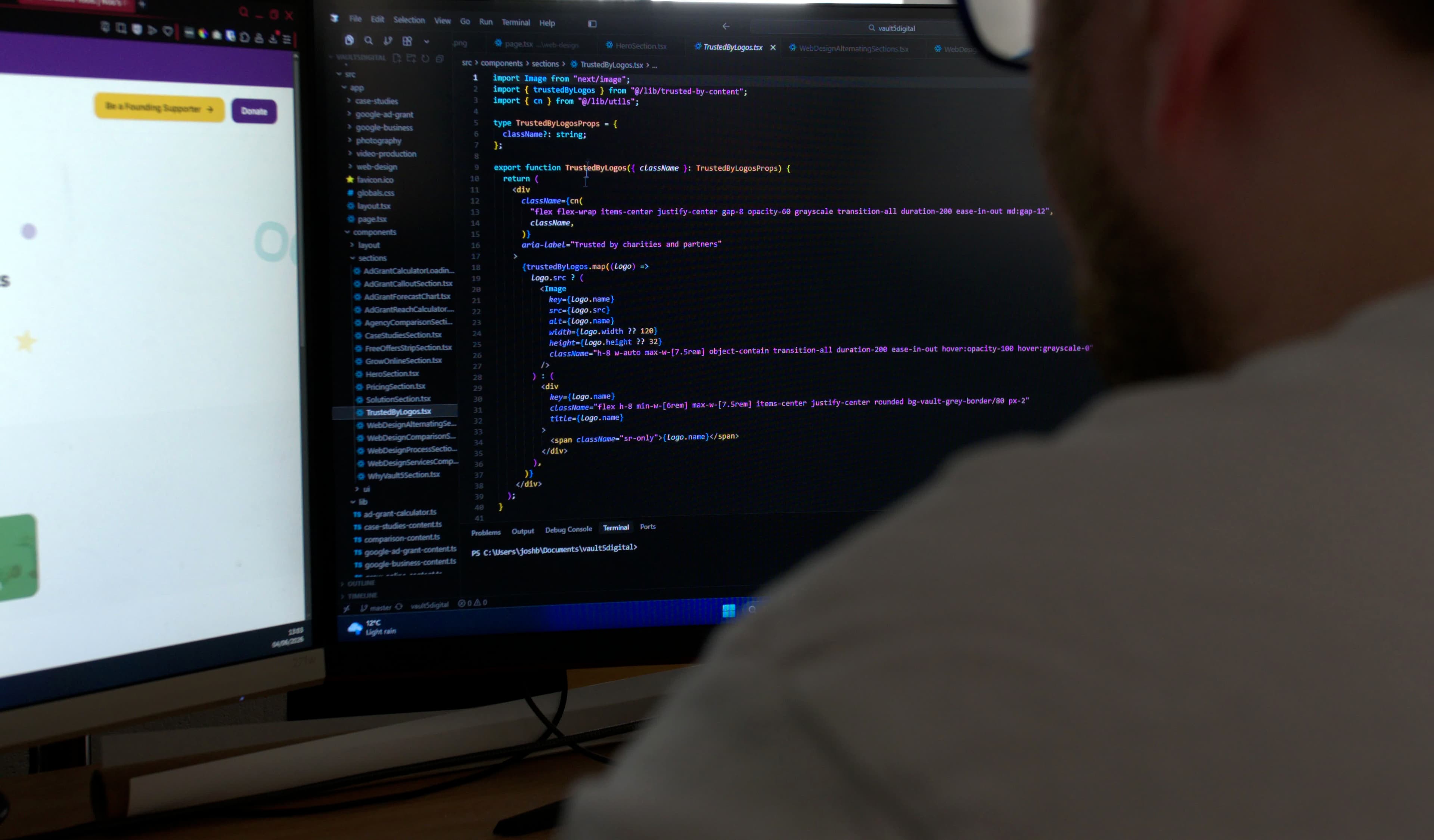 Josh building a charity website at Vault 5 Digital